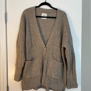 Oversized brown cable knit cardigan